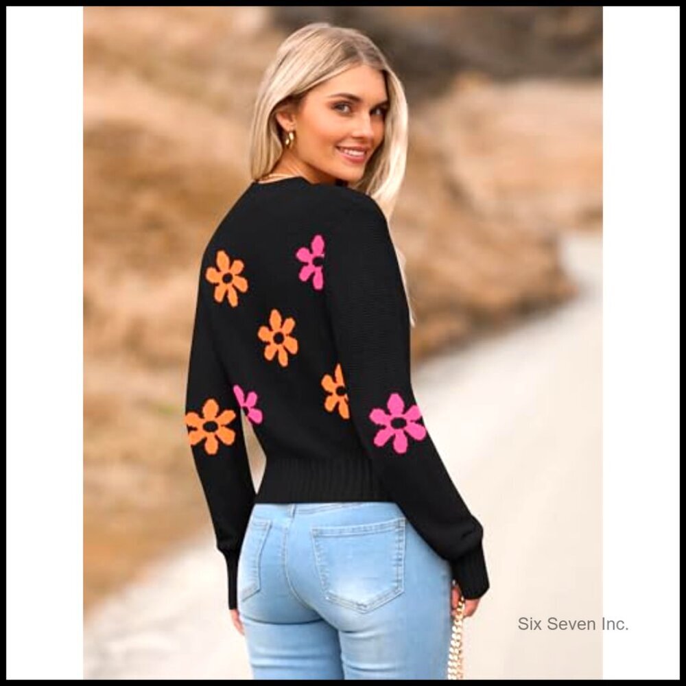 Crewneck Cropped Sweater Ribbed Knit Pullover Long Sleeve Trendy Fall Tops - Picture 3 of 7